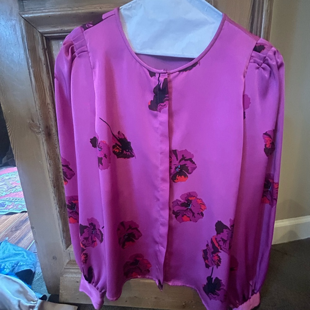 Joie Magenta Floral Long-Sleeve Silk Blouse